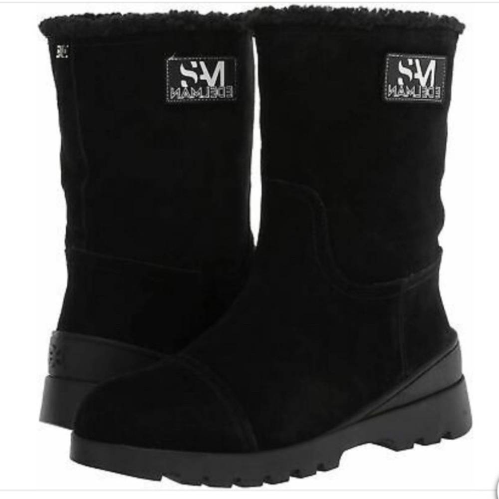 Sam Edelman Kaylie Black/Black Wr Velour Suede Leather/Vegan Shearling US 7.